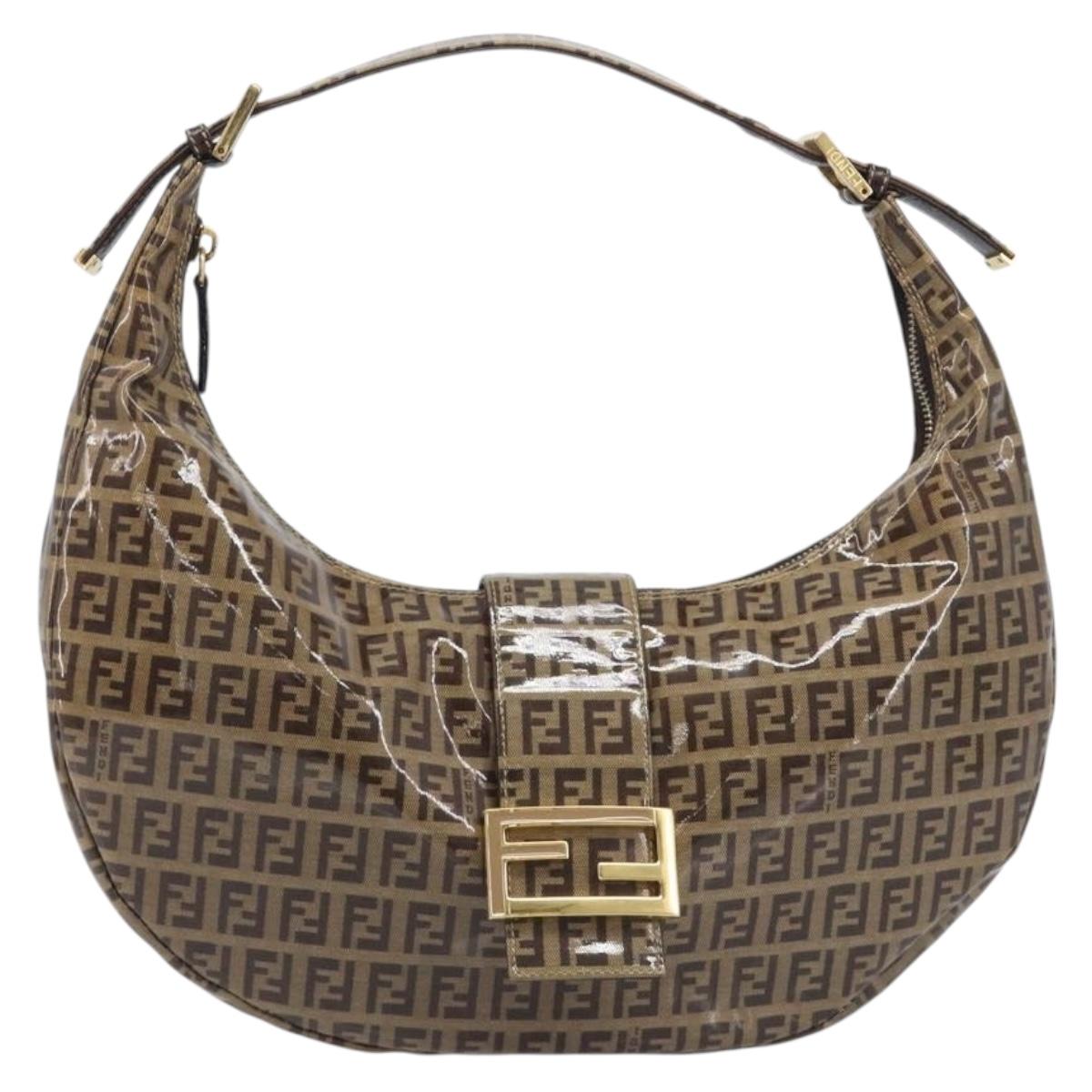 FENDI Zucchino Canvas Mamma Baguette Bag Coated Canvas Brown Gold Auth 210183V