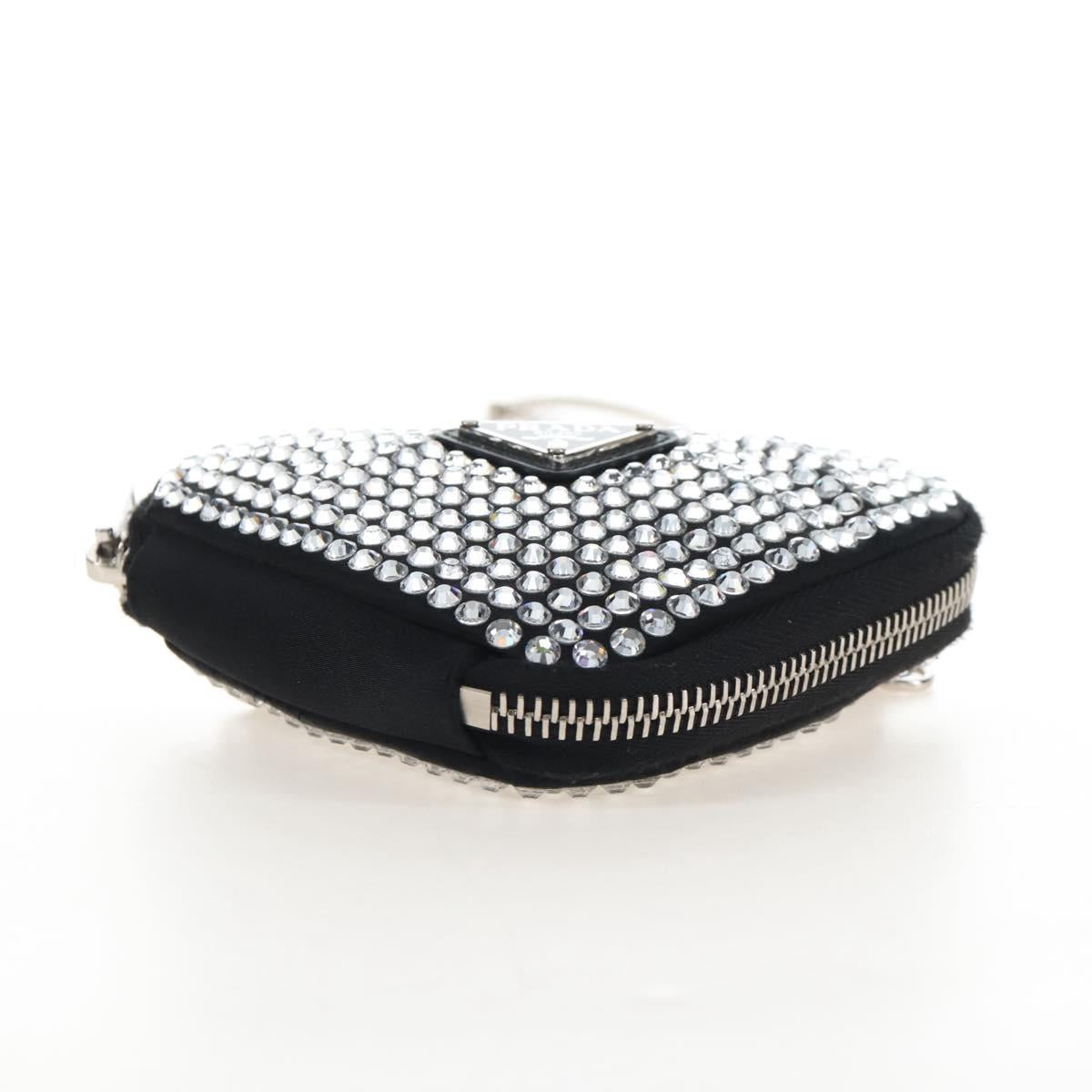 PRADA Triangle Chain Shoulder Pouch Satin Black Silver Auth 210184M