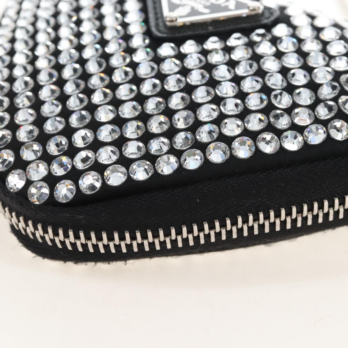 PRADA Triangle Chain Shoulder Pouch Satin Black Silver Auth 210184M