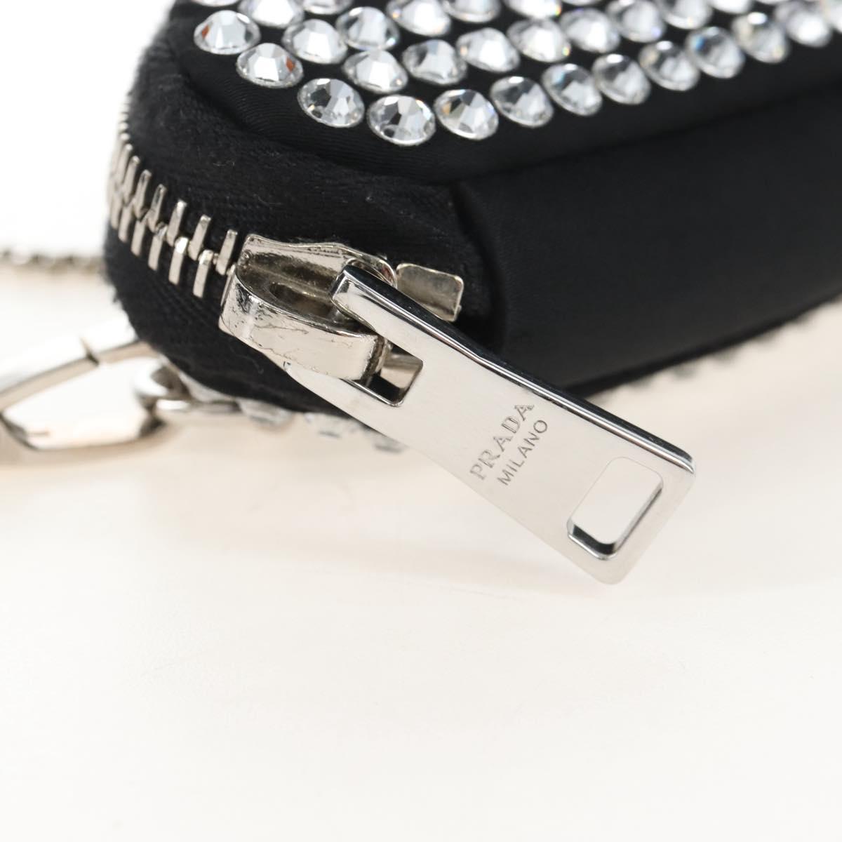PRADA Triangle Chain Shoulder Pouch Satin Black Silver Auth 210184M
