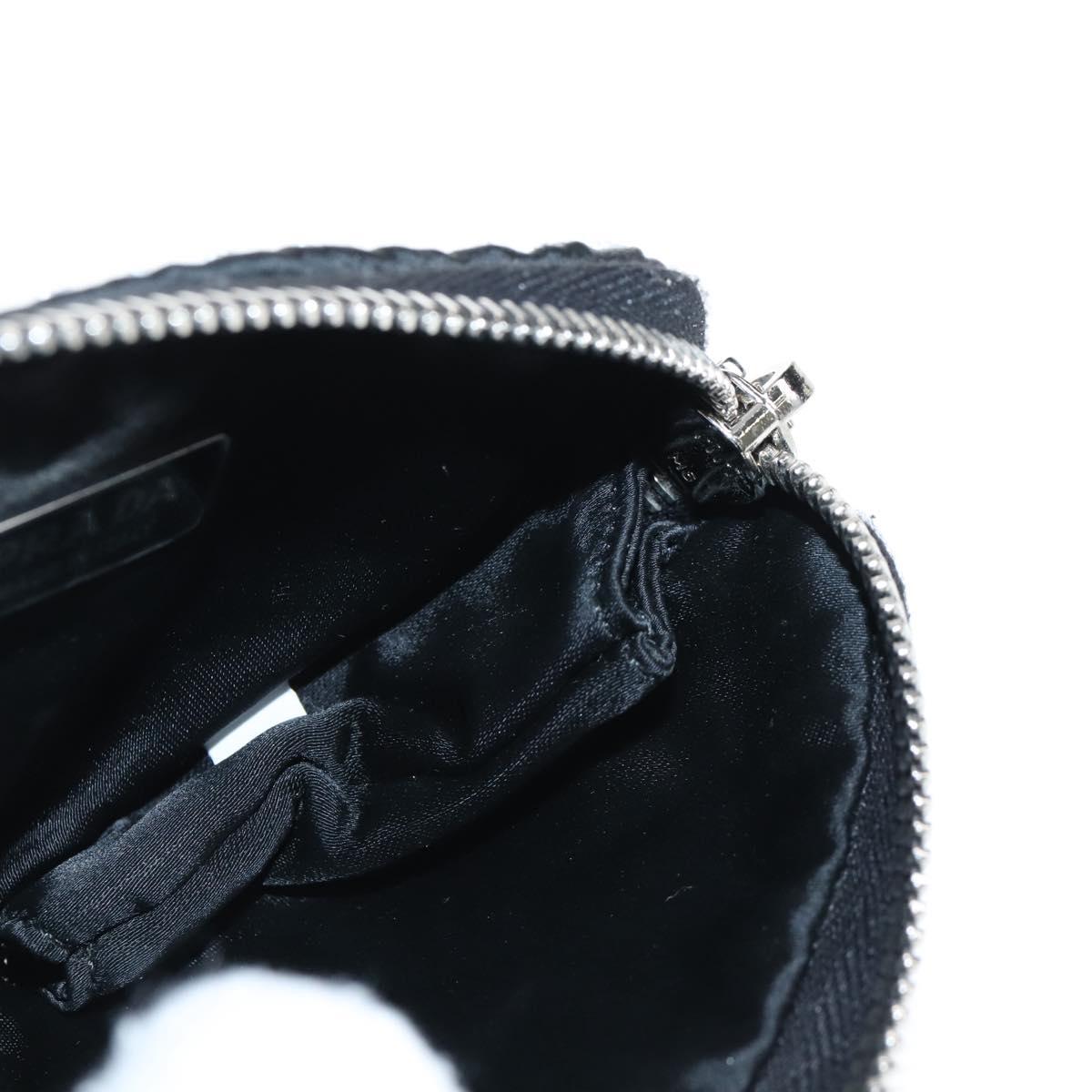 PRADA Triangle Chain Shoulder Pouch Satin Black Silver Auth 210184M