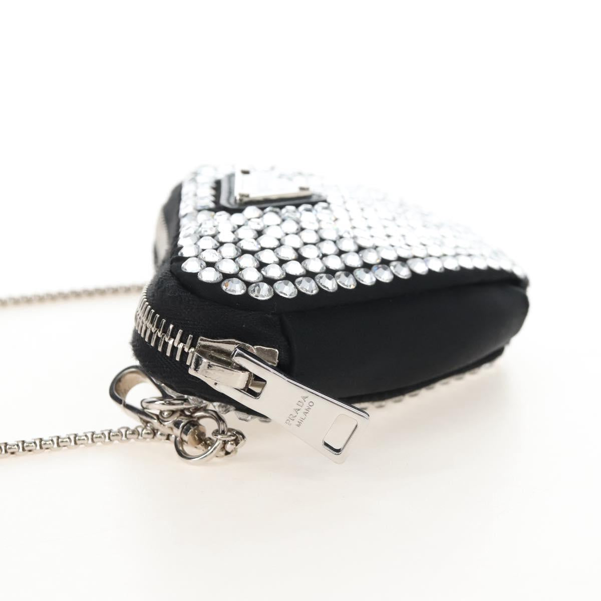 PRADA Triangle Chain Shoulder Pouch Satin Black Silver Auth 210184M