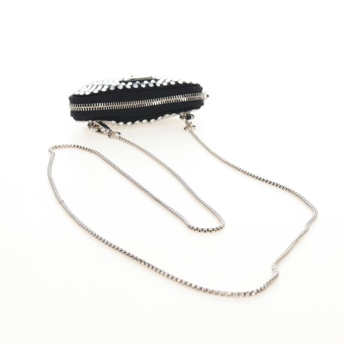PRADA Triangle Chain Shoulder Pouch Satin Black Silver Auth 210184M