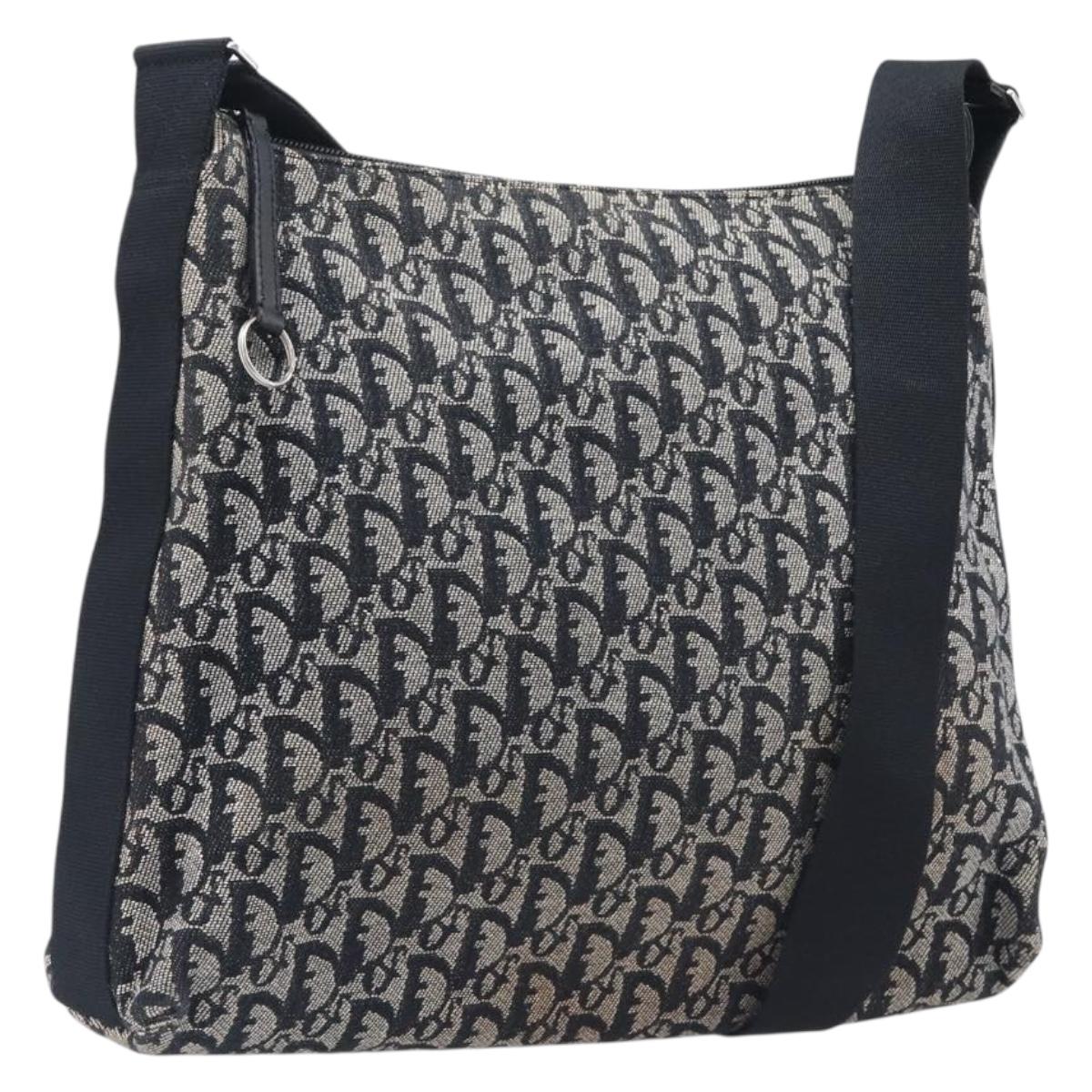 Christian Dior Trotter Canvas Oblique Shoulder Bag Navy Silver Auth 210185A
