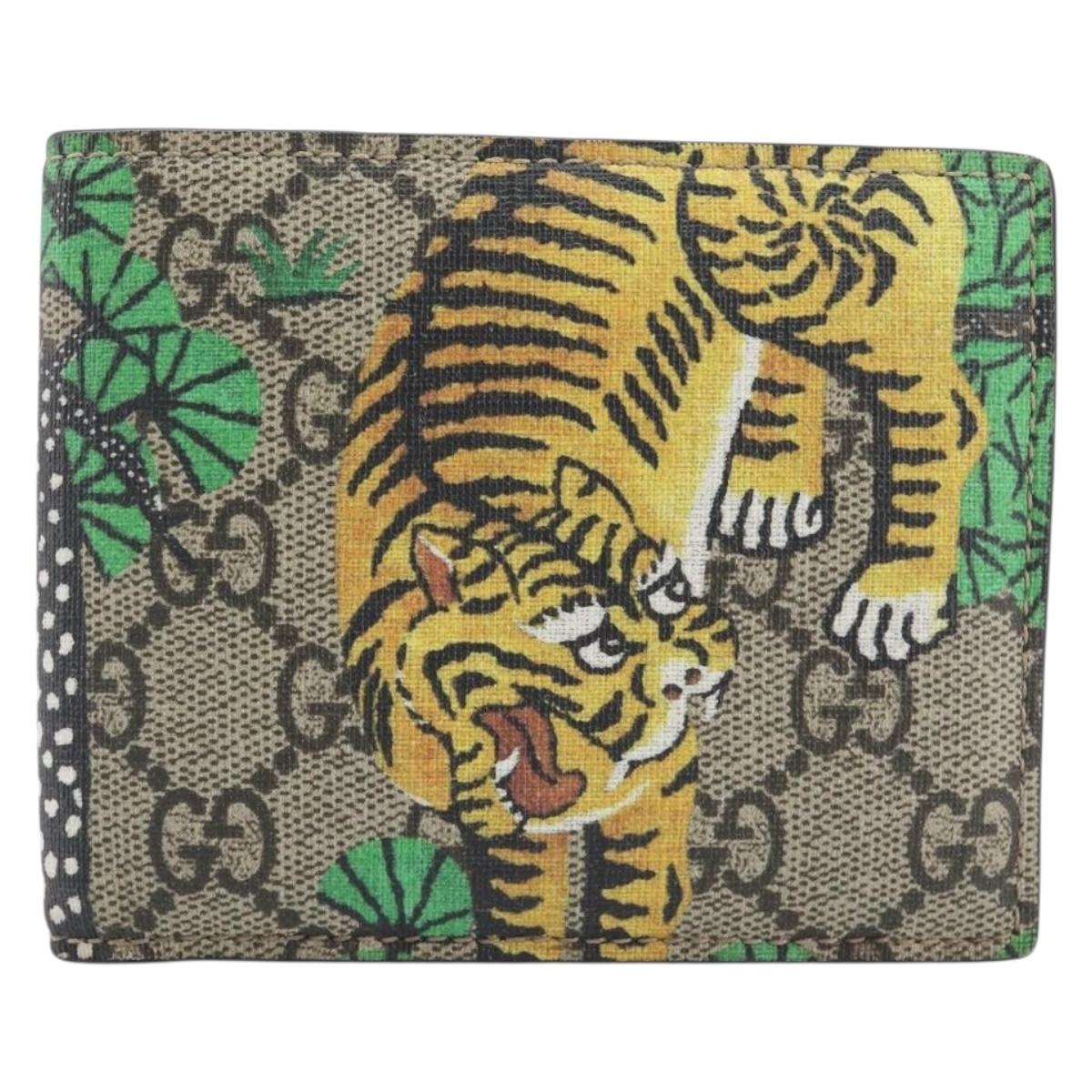 GUCCI GG Supreme Bengal Compact Wallet PVC Beige Auth 210186V