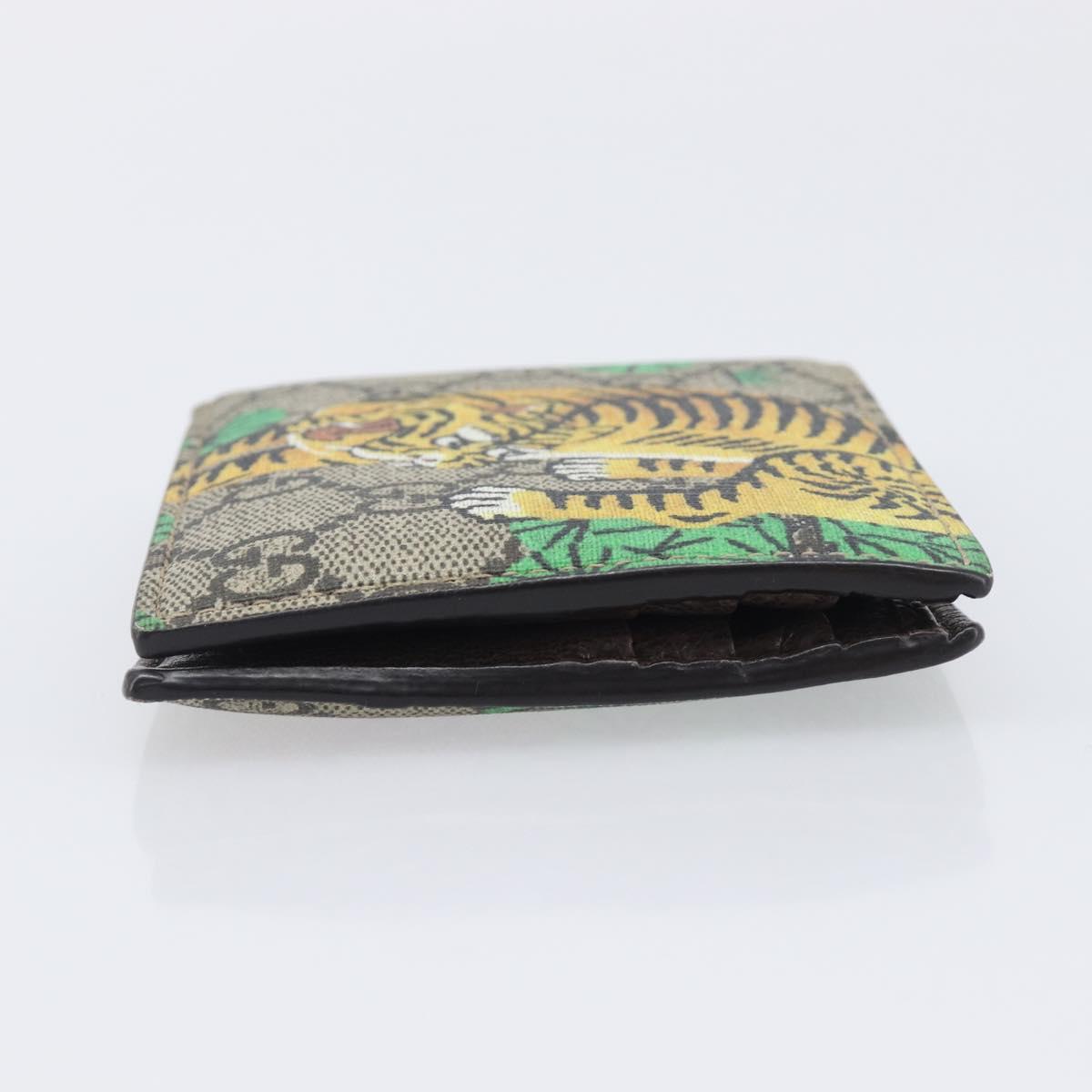 GUCCI GG Supreme Bengal Compact Wallet PVC Beige Auth 210186V