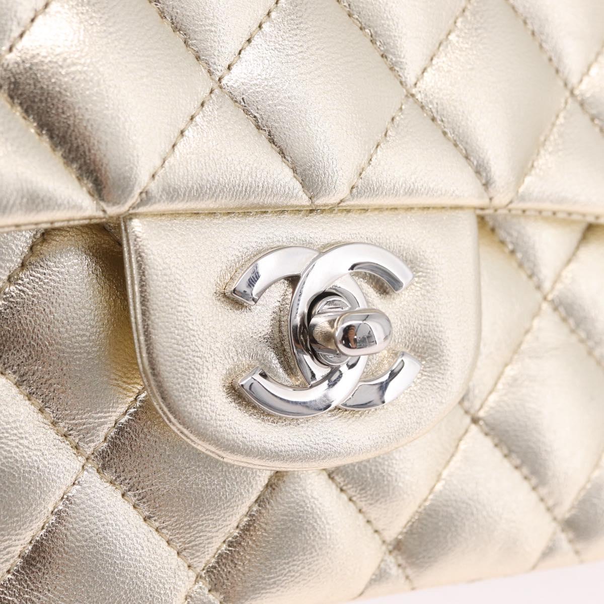 CHANEL Matelasse25 Chain Shoulder Bag Lamb Skin Mocha Gold CC Auth 210187SM