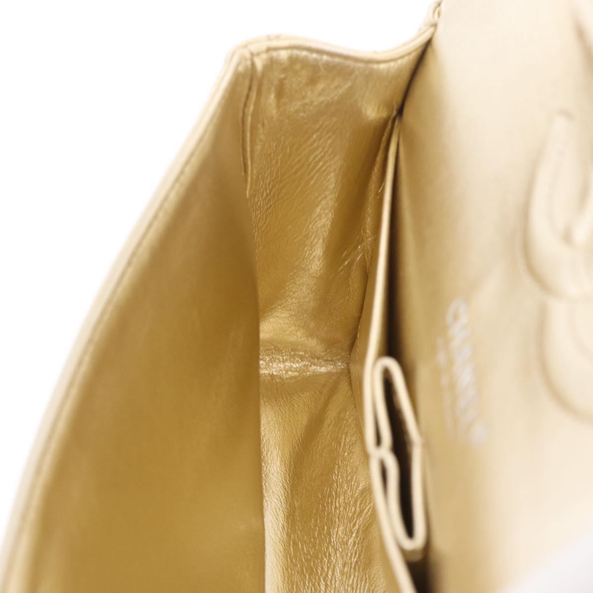 CHANEL Matelasse25 Chain Shoulder Bag Lamb Skin Mocha Gold CC Auth 210187SM