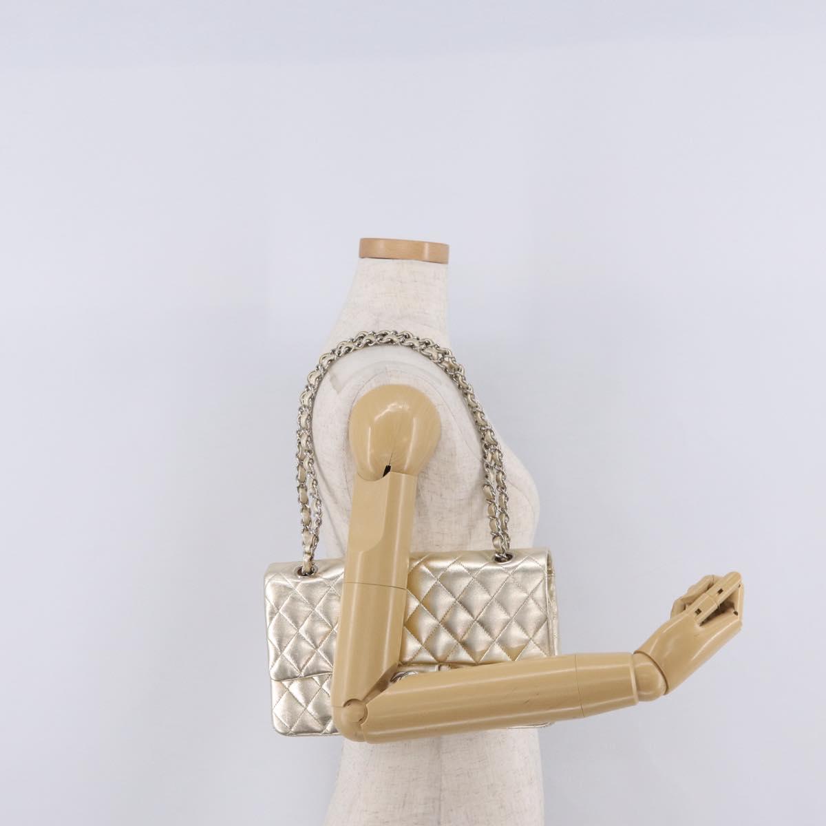 CHANEL Matelasse25 Chain Shoulder Bag Lamb Skin Mocha Gold CC Auth 210187SM