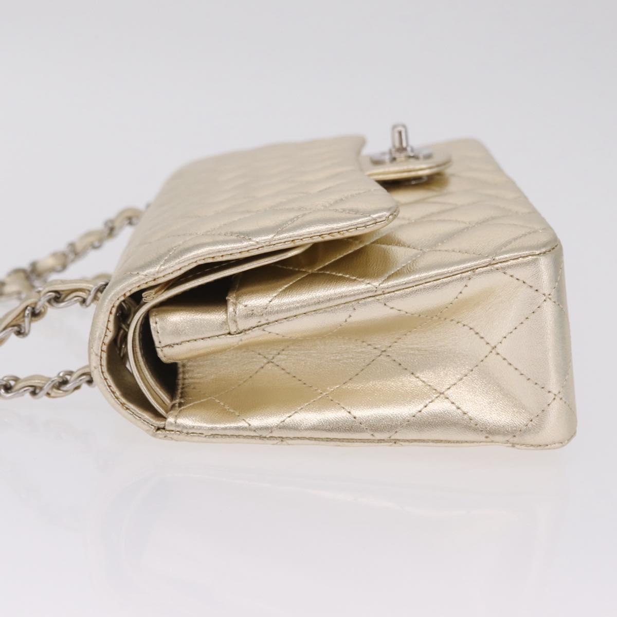 CHANEL Matelasse25 Chain Shoulder Bag Lamb Skin Mocha Gold CC Auth 210187SM