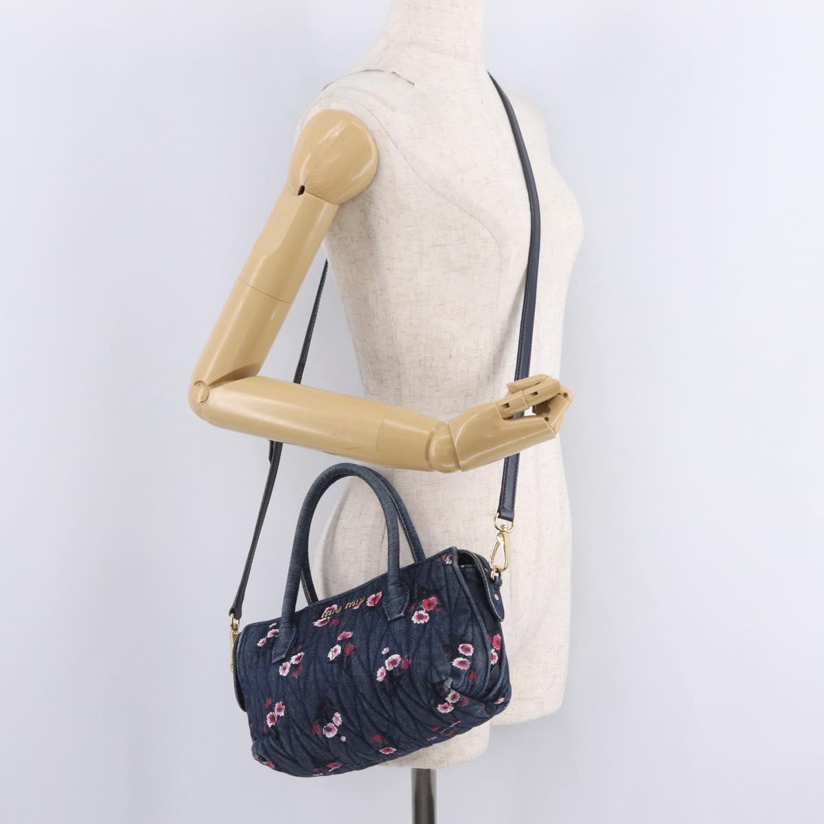 Miu Miu Matelasse Hand Bag Denim 2way Blue Gold Auth 210189V