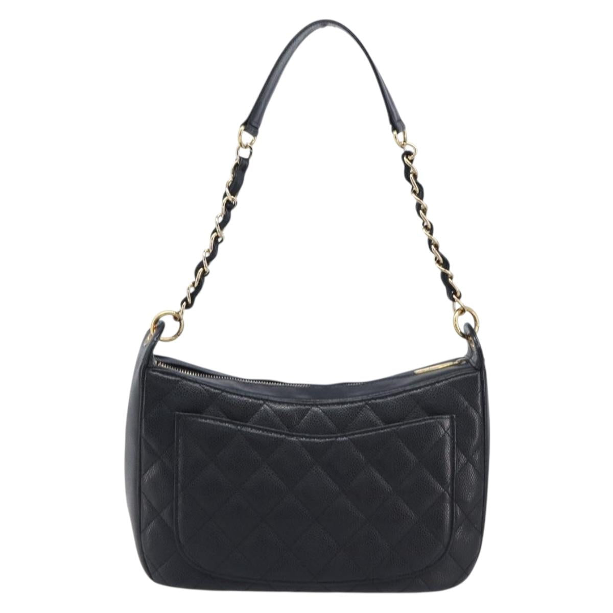 CHANEL Chain Matelasse Shoulder Bag Caviar Skin Black Gold CC Auth 210190SAM