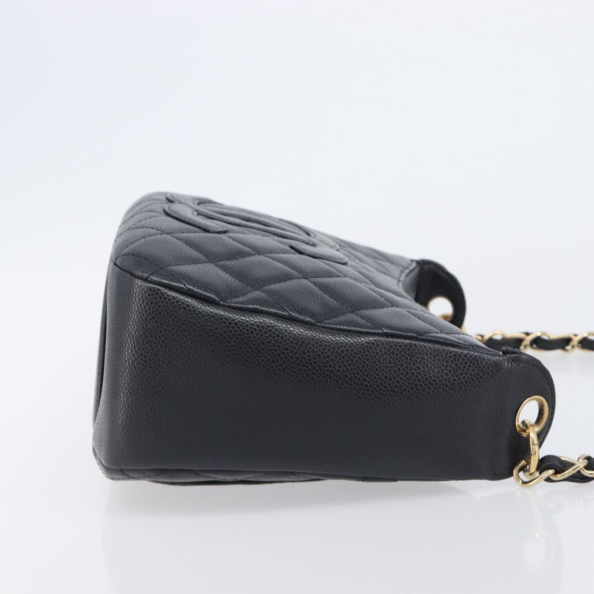 CHANEL Chain Matelasse Shoulder Bag Caviar Skin Black Gold CC Auth 210190SAM