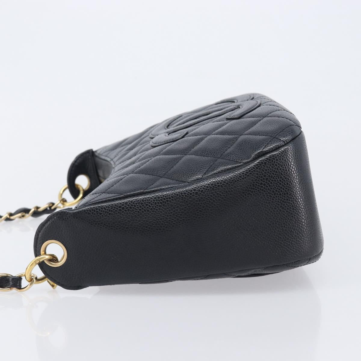 CHANEL Chain Matelasse Shoulder Bag Caviar Skin Black Gold CC Auth 210190SAM