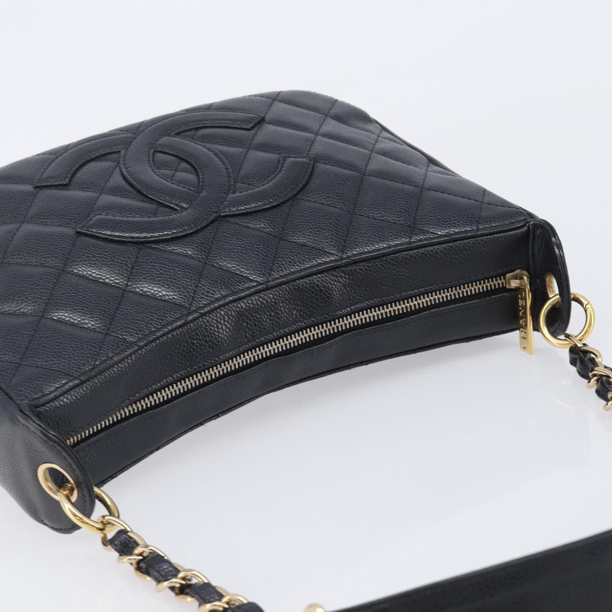 CHANEL Chain Matelasse Shoulder Bag Caviar Skin Black Gold CC Auth 210190SAM