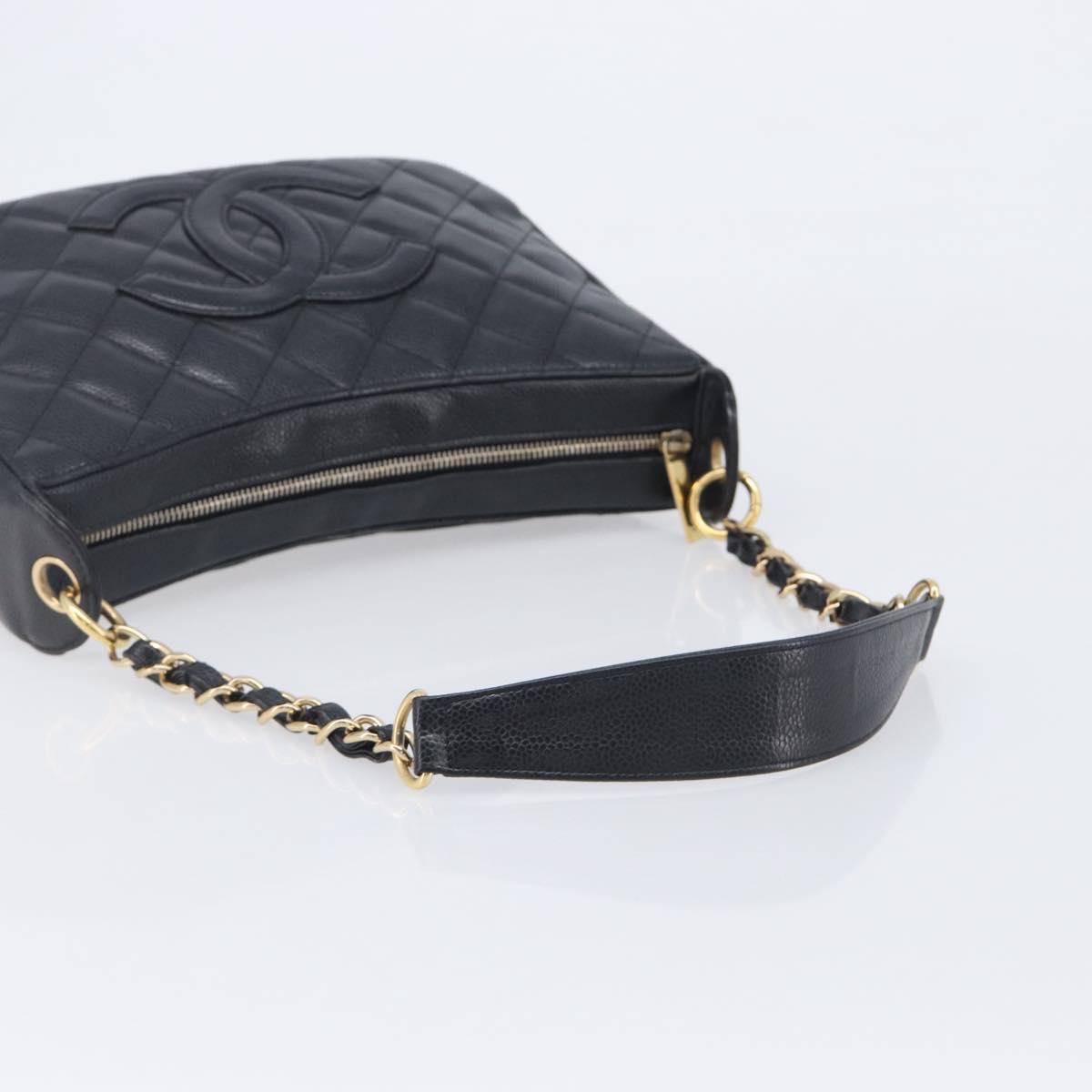 CHANEL Chain Matelasse Shoulder Bag Caviar Skin Black Gold CC Auth 210190SAM