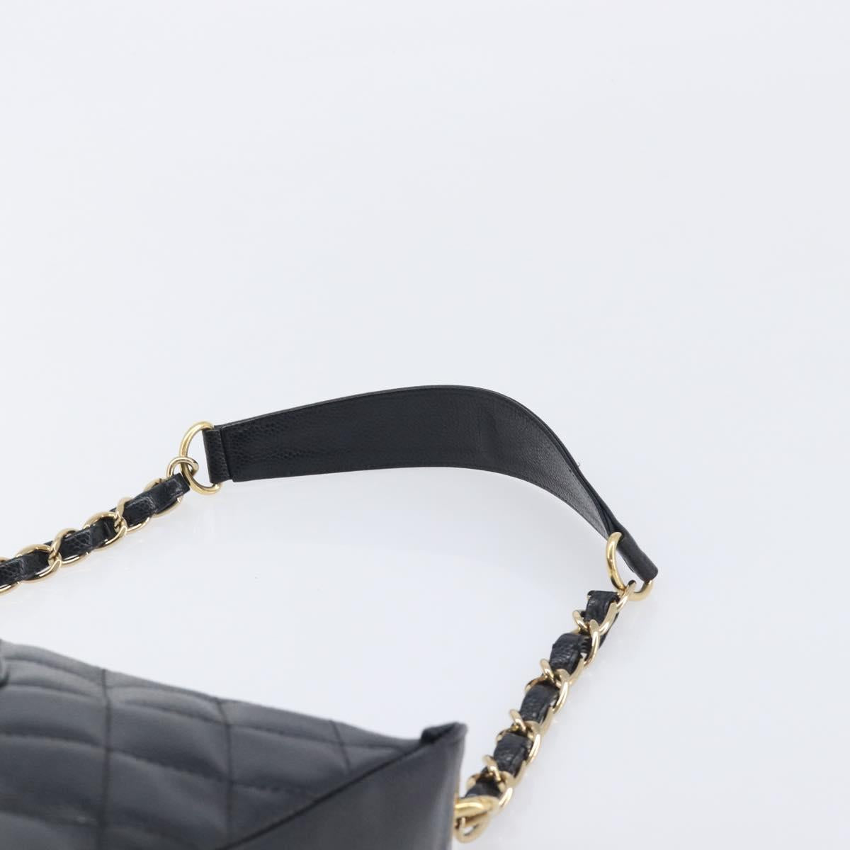 CHANEL Chain Matelasse Shoulder Bag Caviar Skin Black Gold CC Auth 210190SAM