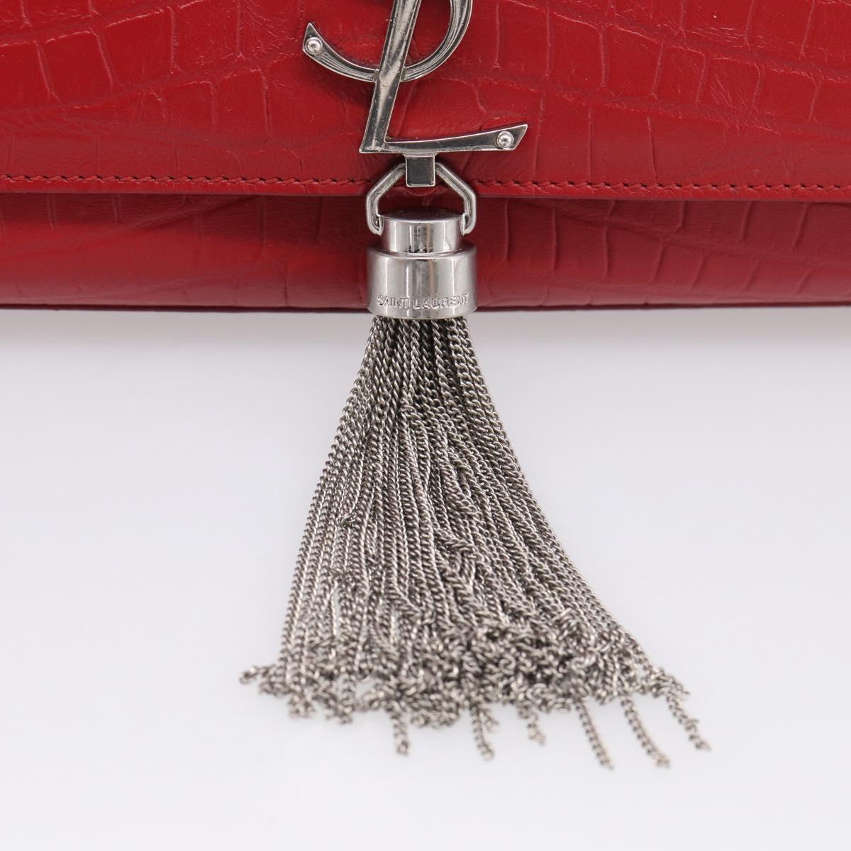 Saint Laurent Kate Chain Shoulder Bag Leather Red Silver Auth 210195M