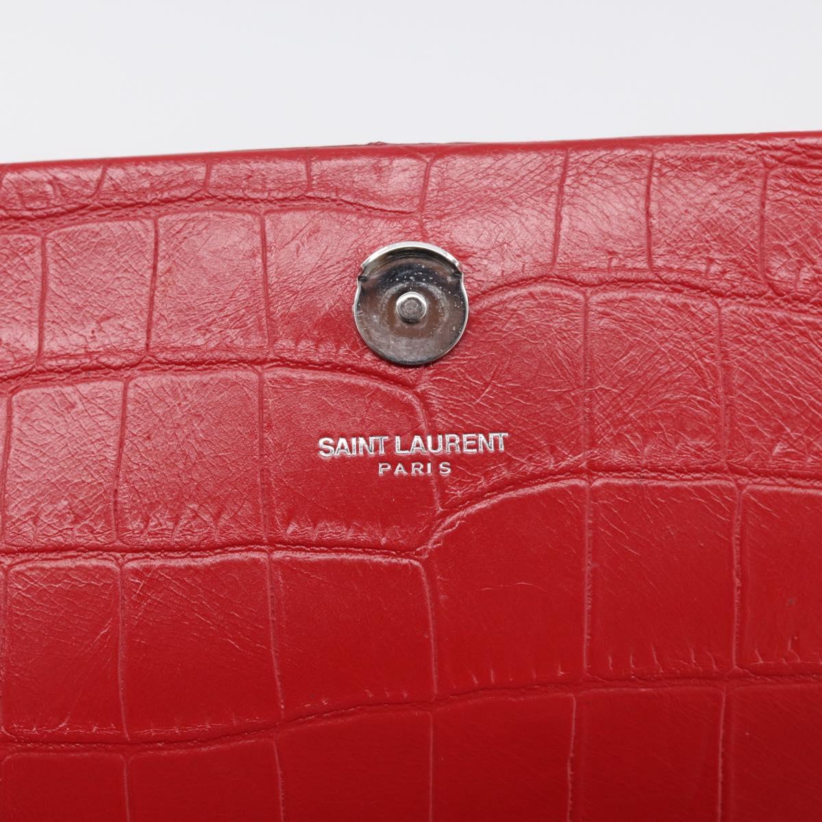 Saint Laurent Kate Chain Shoulder Bag Leather Red Silver Auth 210195M