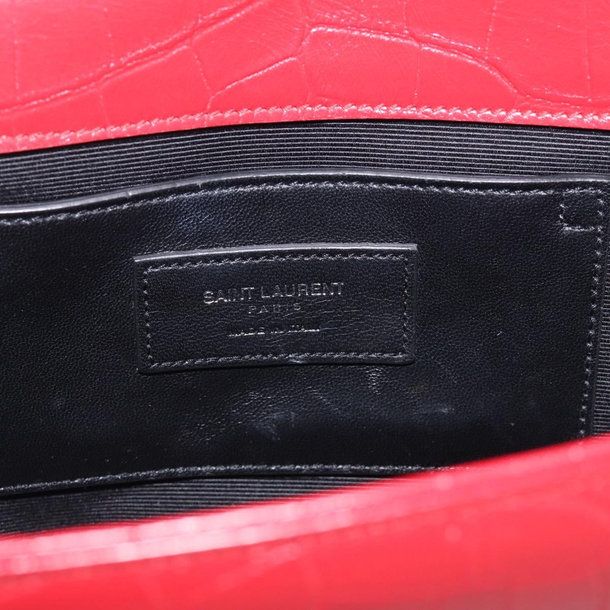 Saint Laurent Kate Chain Shoulder Bag Leather Red Silver Auth 210195M