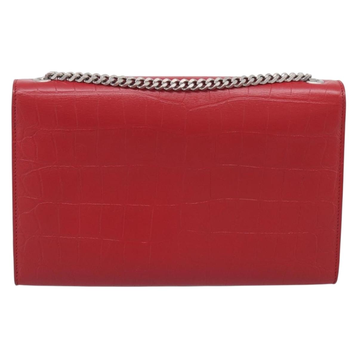 Saint Laurent Kate Chain Shoulder Bag Leather Red Silver Auth 210195M