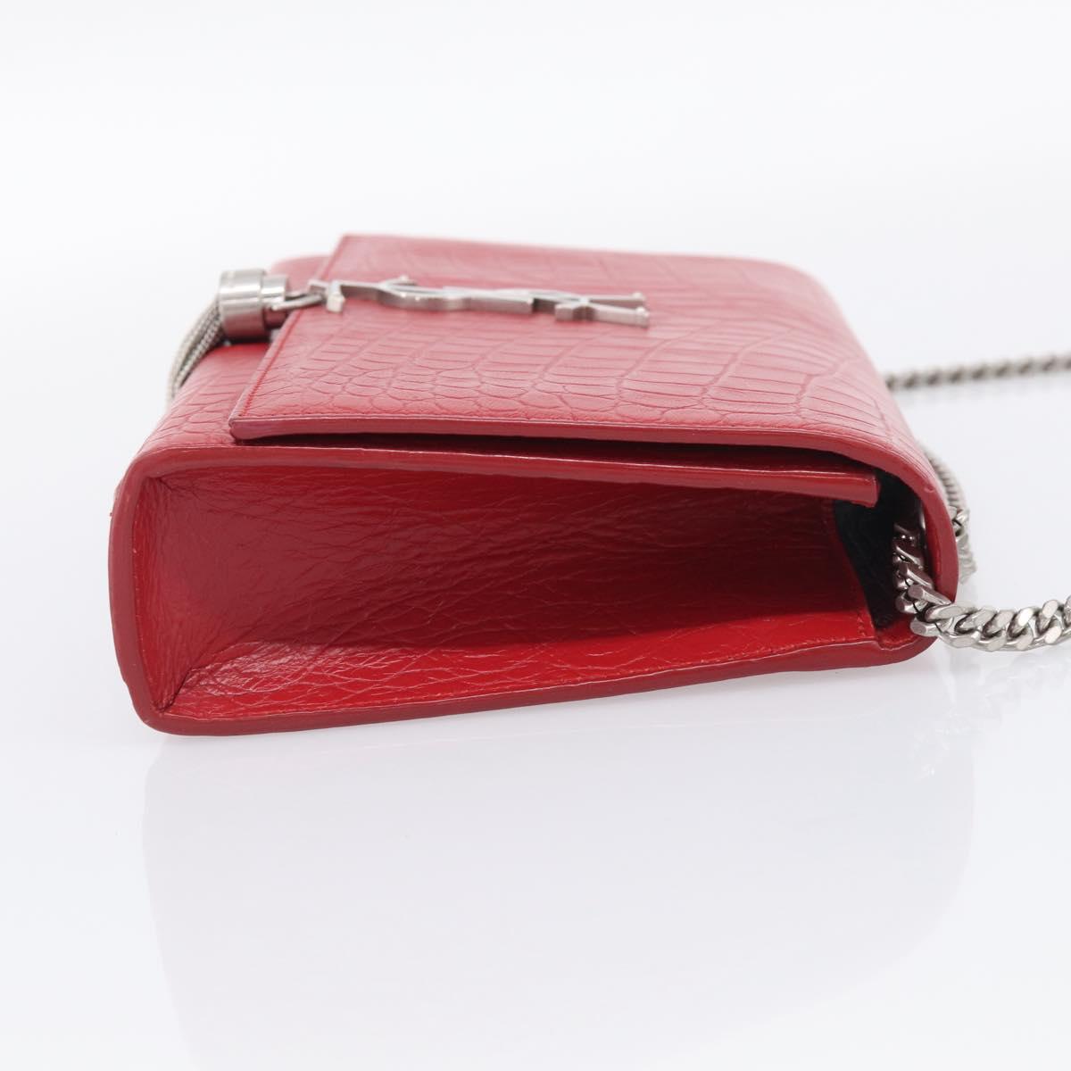 Saint Laurent Kate Chain Shoulder Bag Leather Red Silver Auth 210195M