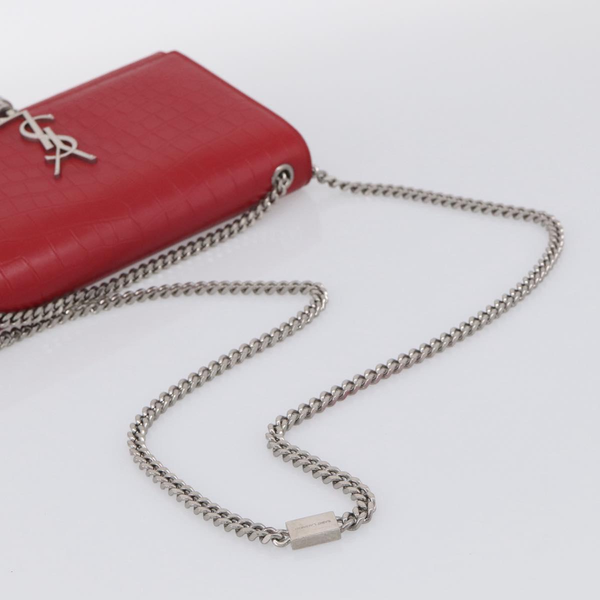 Saint Laurent Kate Chain Shoulder Bag Leather Red Silver Auth 210195M