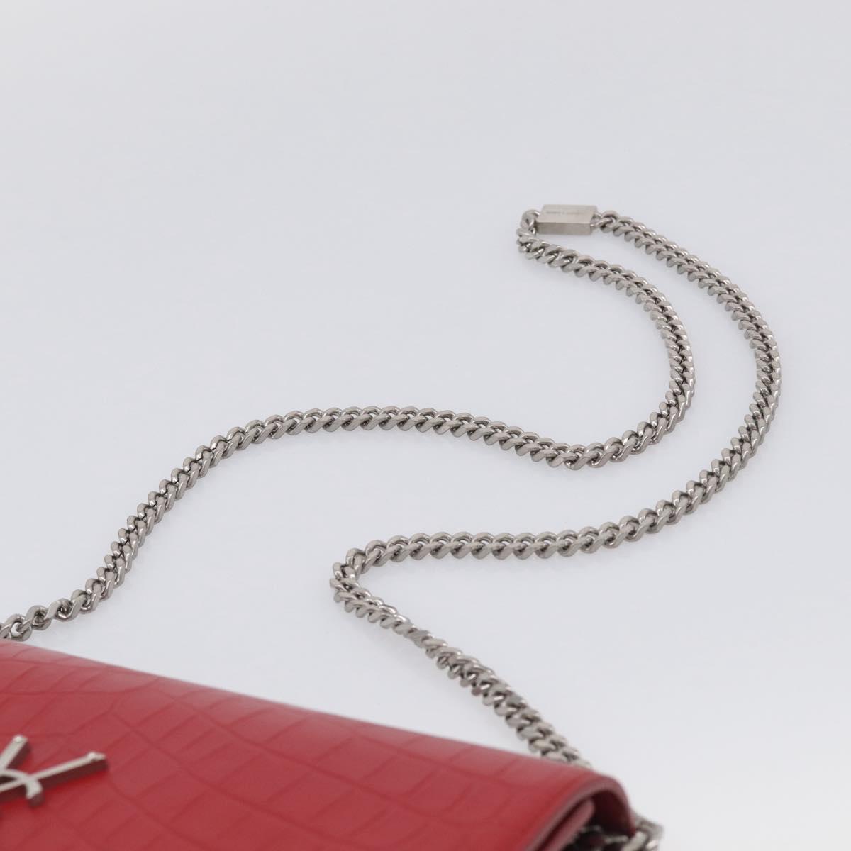 Saint Laurent Kate Chain Shoulder Bag Leather Red Silver Auth 210195M