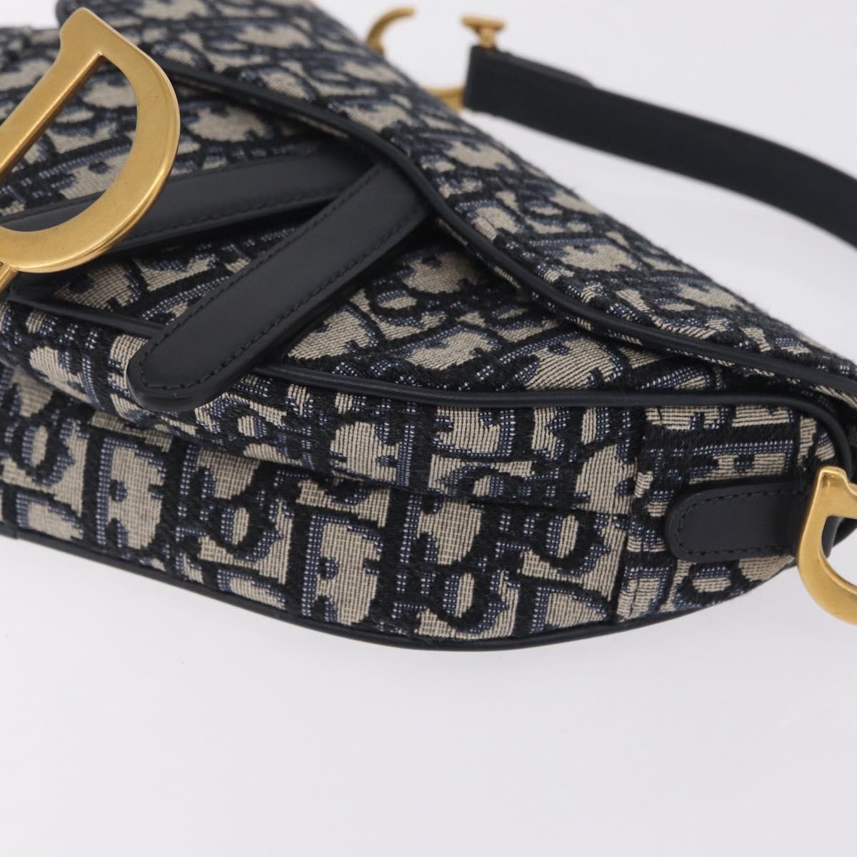 Christian Dior Trotter Canvas Saddle Shoulder Bag Navy Gold Auth 210196M
