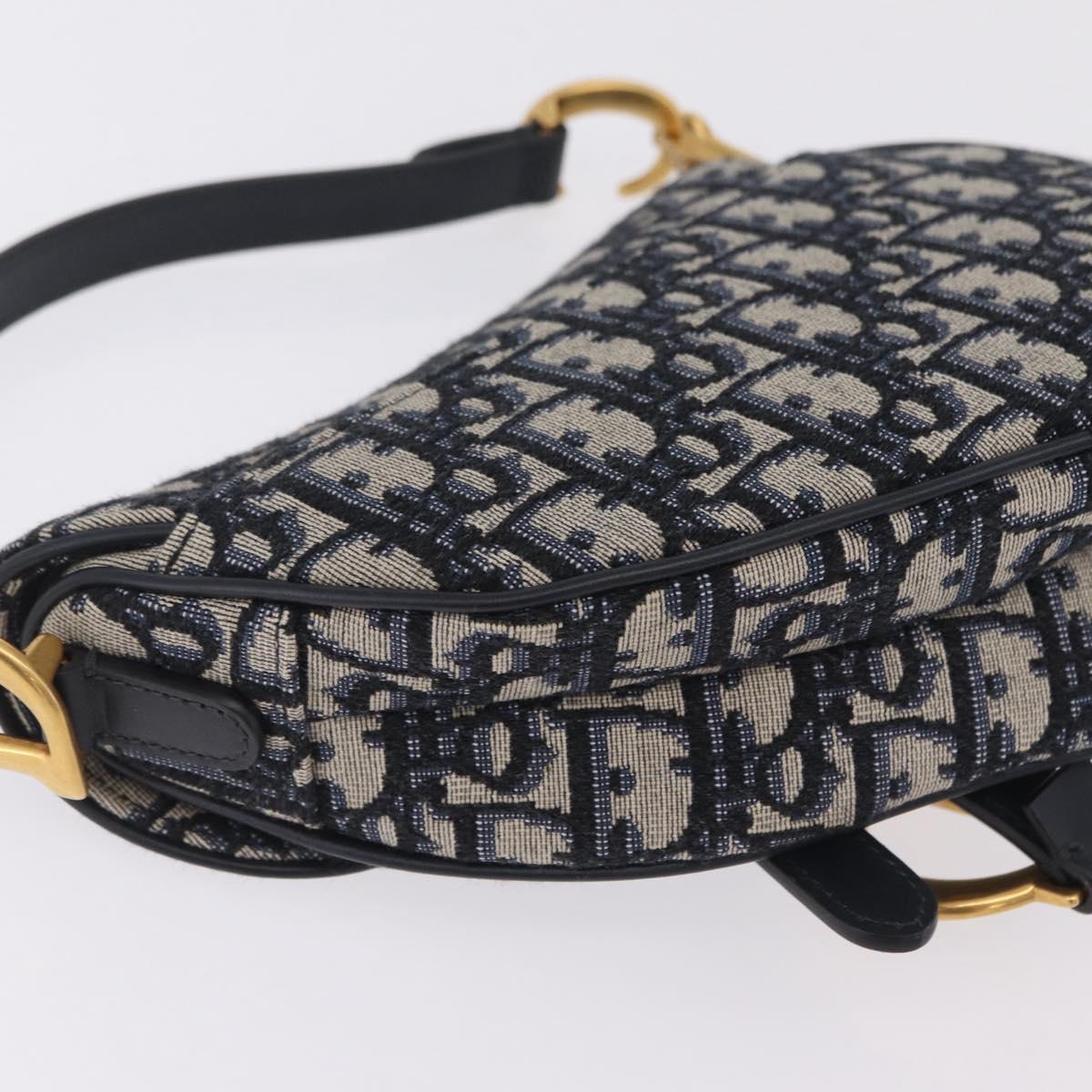 Christian Dior Trotter Canvas Saddle Shoulder Bag Navy Gold Auth 210196M