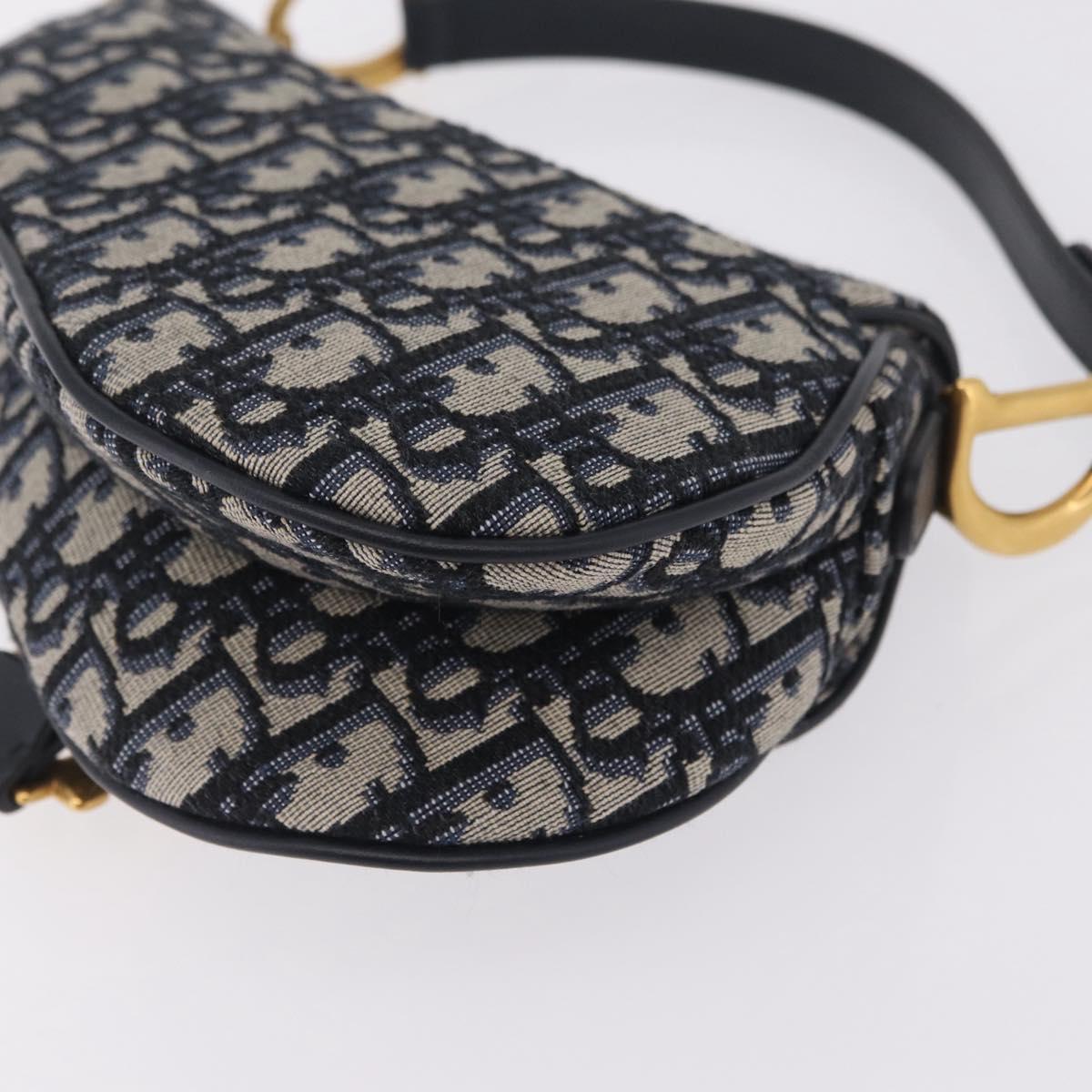 Christian Dior Trotter Canvas Saddle Shoulder Bag Navy Gold Auth 210196M