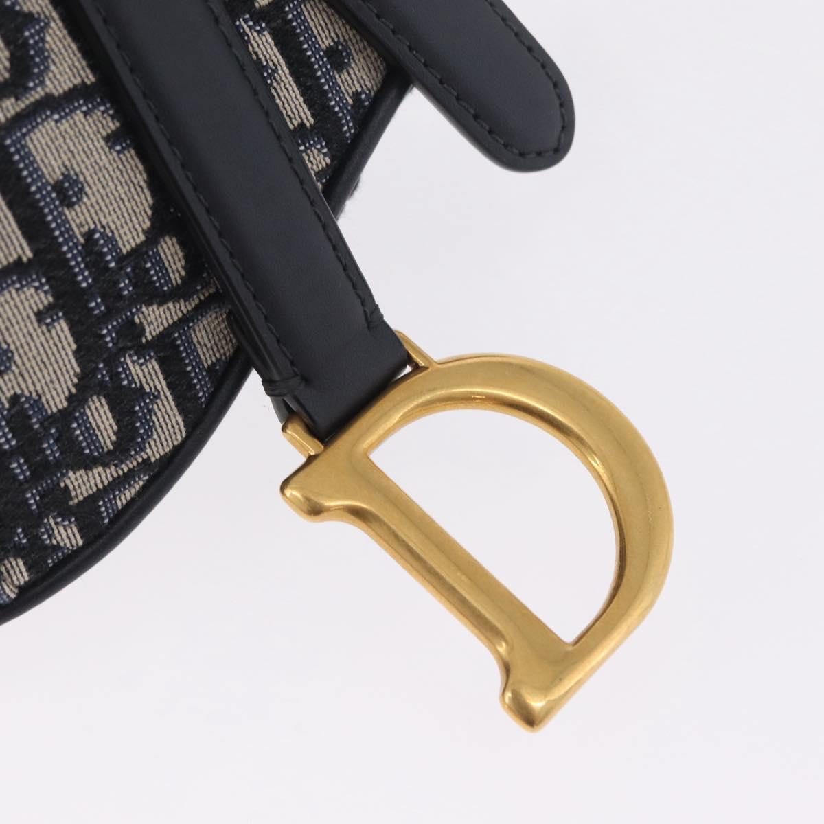 Christian Dior Trotter Canvas Saddle Shoulder Bag Navy Gold Auth 210196M