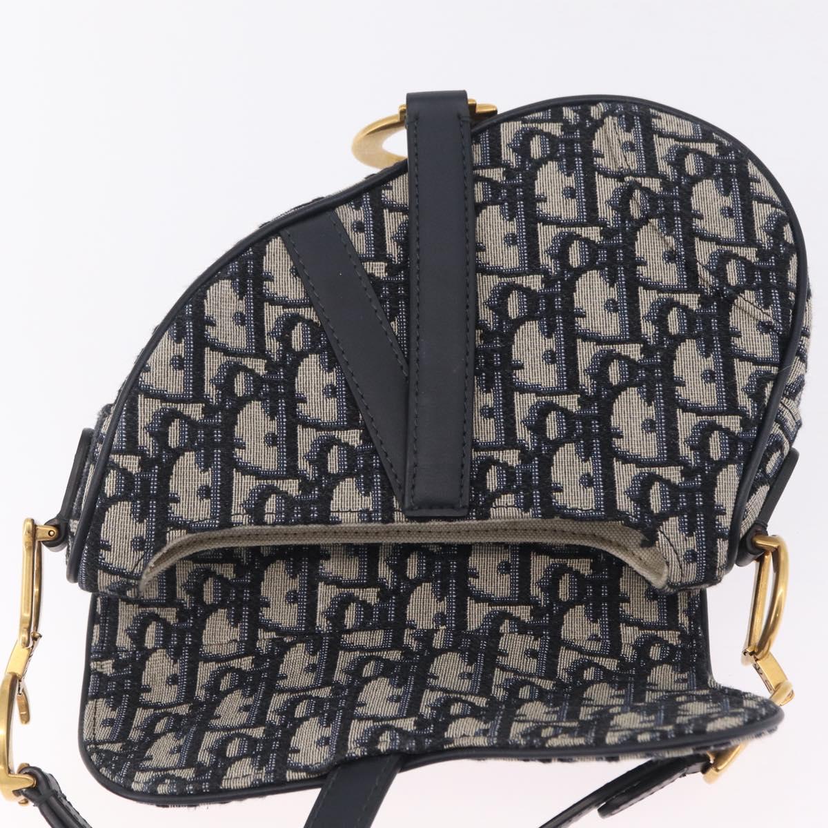 Christian Dior Trotter Canvas Saddle Shoulder Bag Navy Gold Auth 210196M