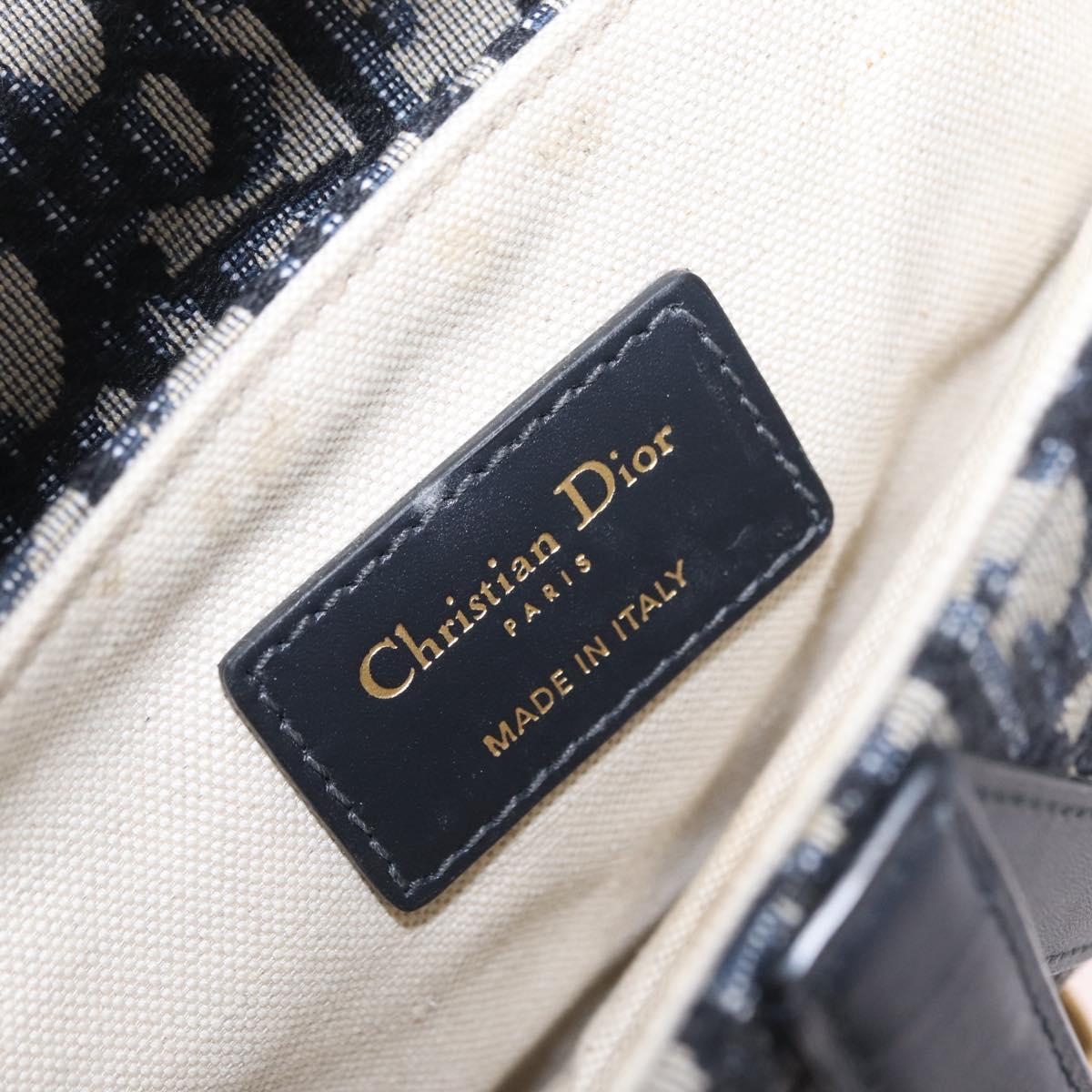 Christian Dior Trotter Canvas Saddle Shoulder Bag Navy Gold Auth 210196M