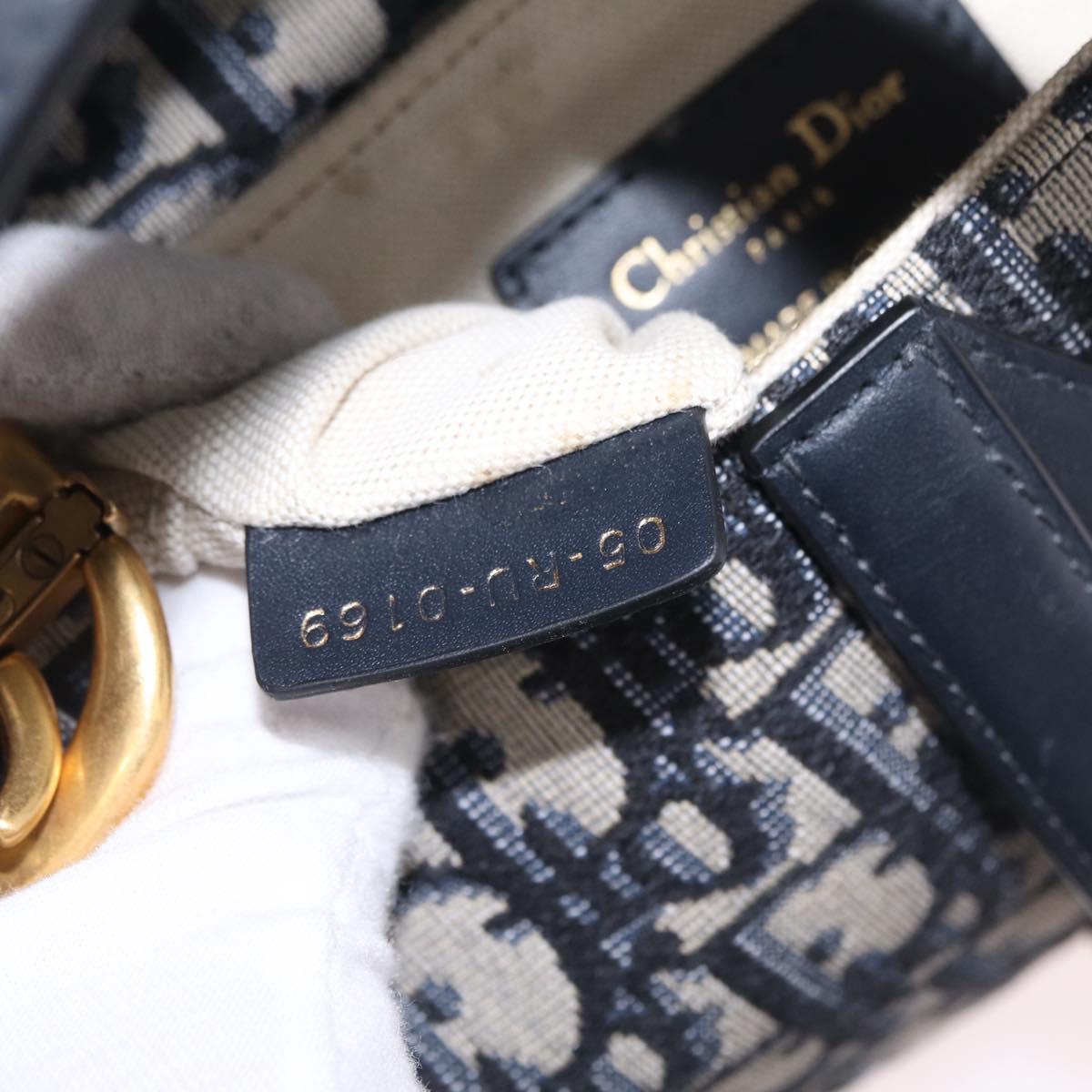 Christian Dior Trotter Canvas Saddle Shoulder Bag Navy Gold Auth 210196M