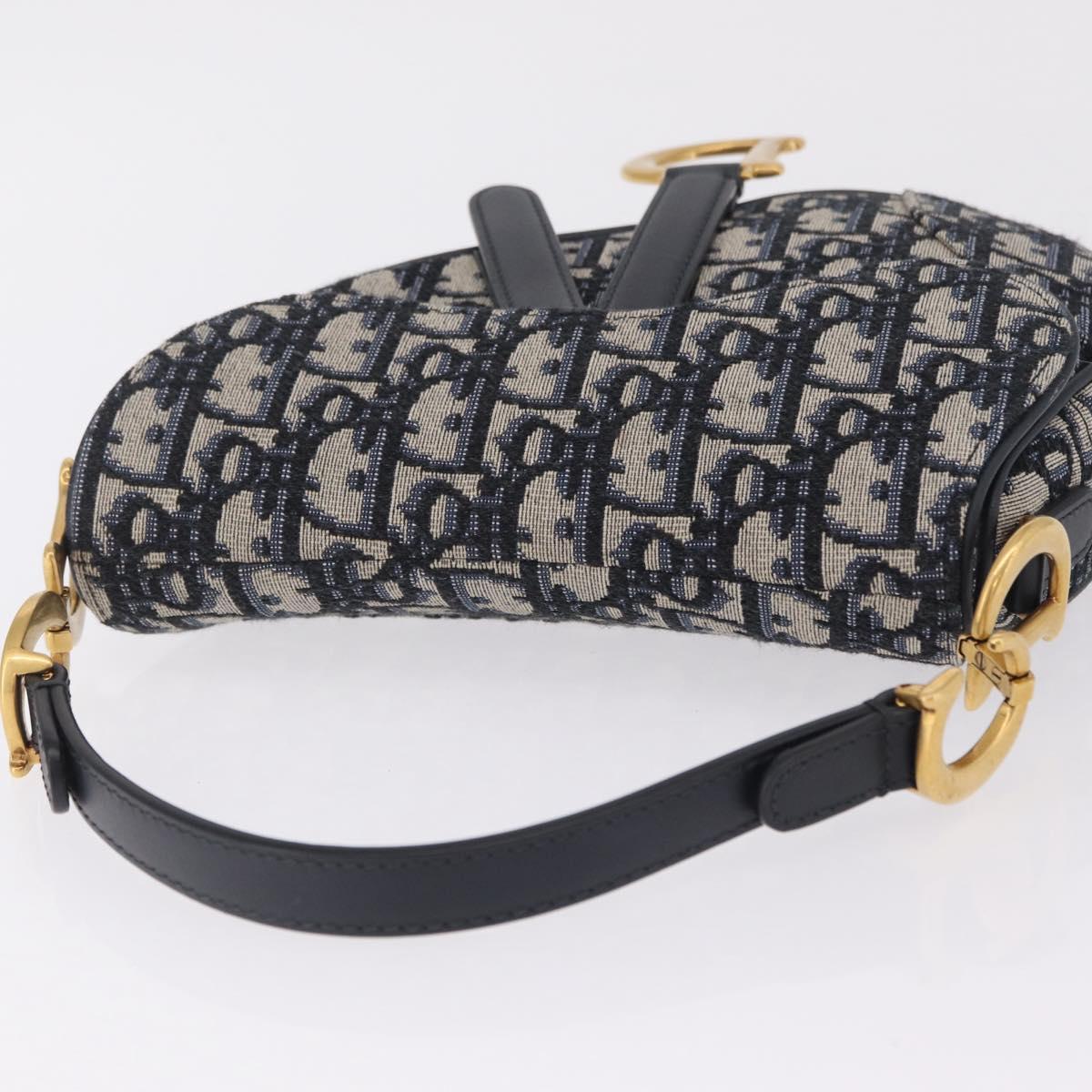 Christian Dior Trotter Canvas Saddle Shoulder Bag Navy Gold Auth 210196M