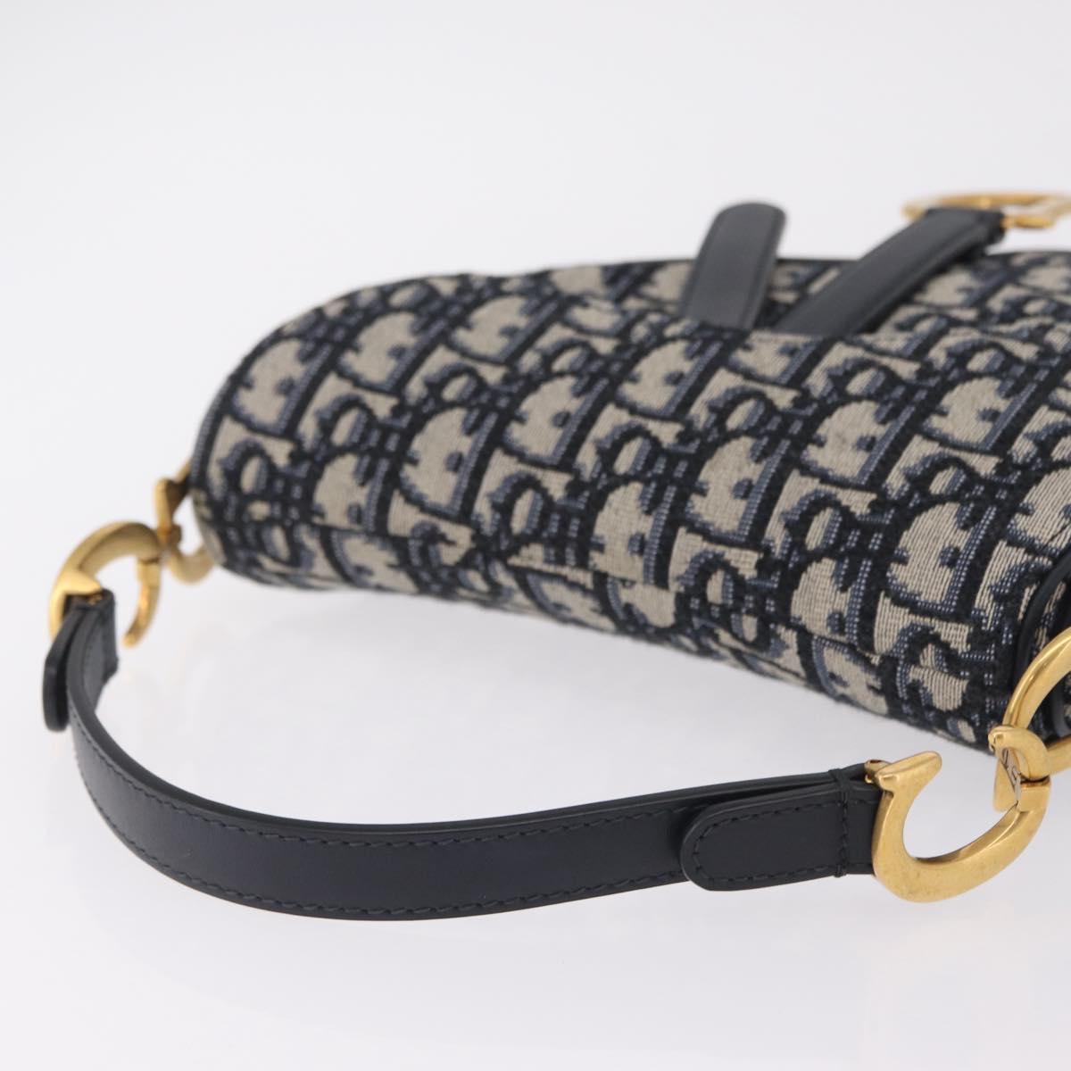 Christian Dior Trotter Canvas Saddle Shoulder Bag Navy Gold Auth 210196M