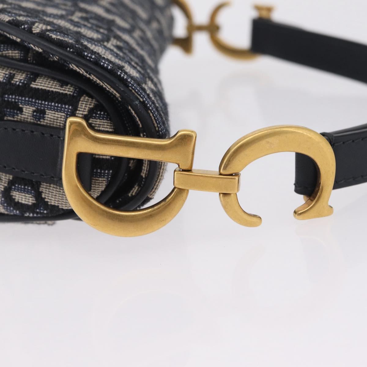 Christian Dior Trotter Canvas Saddle Shoulder Bag Navy Gold Auth 210196M