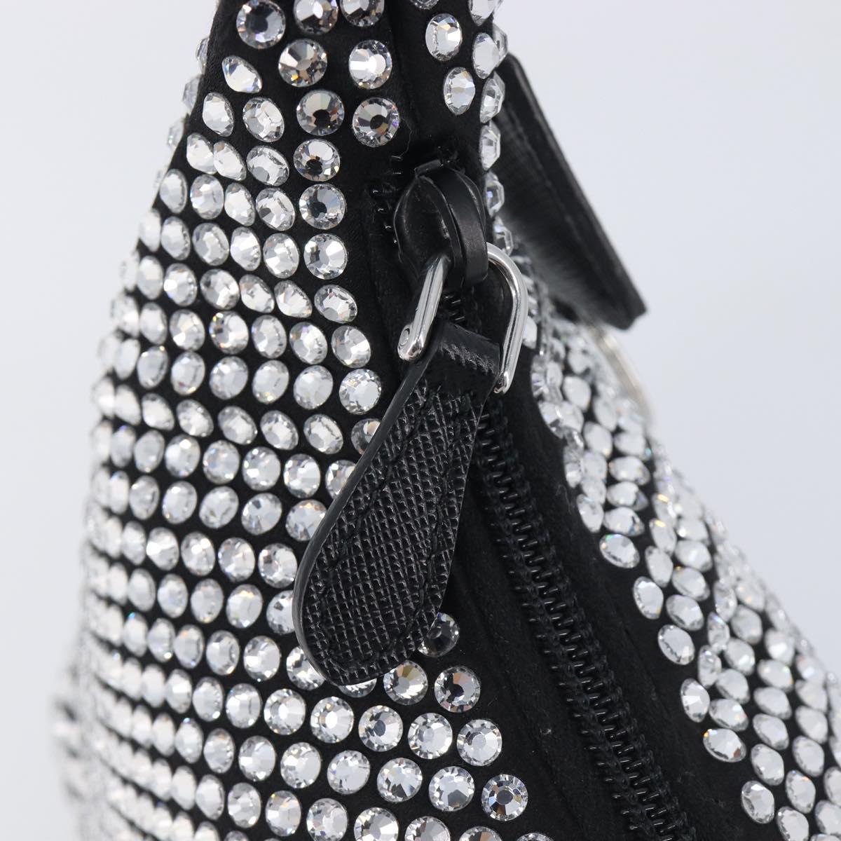 PRADA Hand Pouch Satin Black Silver Auth 210197SAM