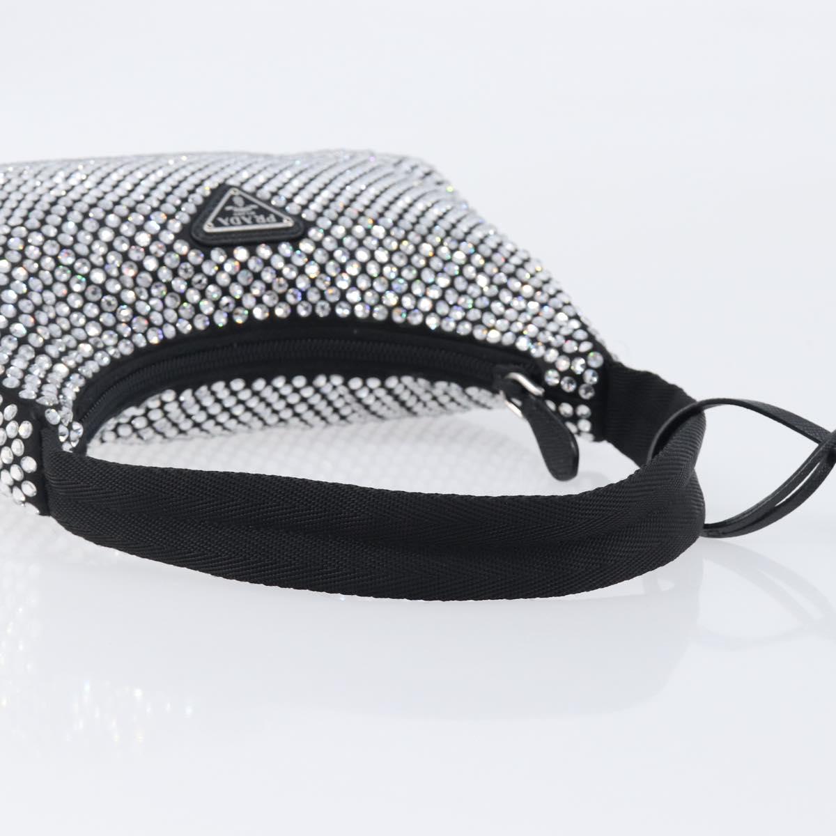 PRADA Hand Pouch Satin Black Silver Auth 210197SAM