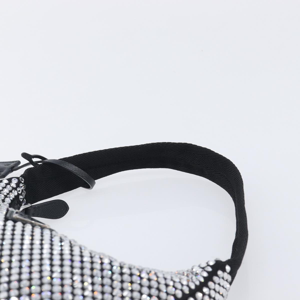 PRADA Hand Pouch Satin Black Silver Auth 210197SAM