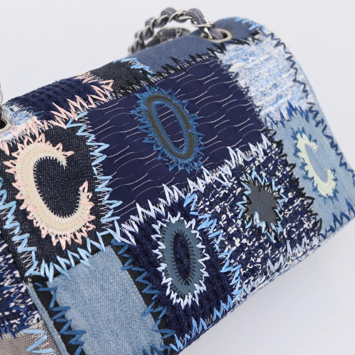CHANEL Chain Shoulder Bag Denim Blue Silver CC Auth 210199SM