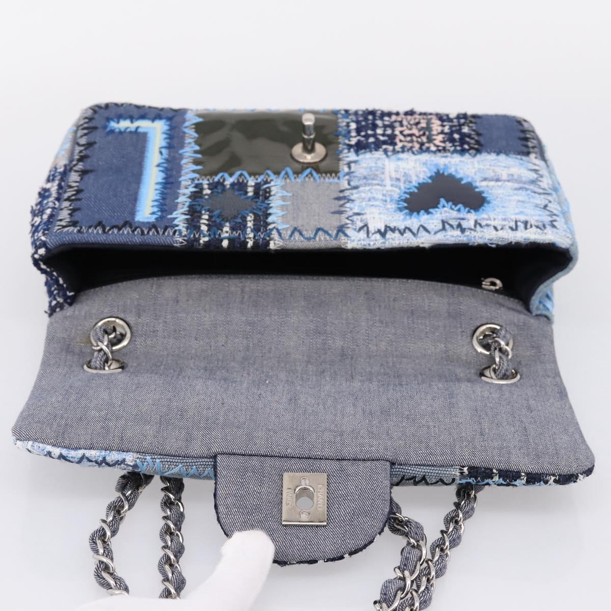 CHANEL Chain Shoulder Bag Denim Blue Silver CC Auth 210199SM