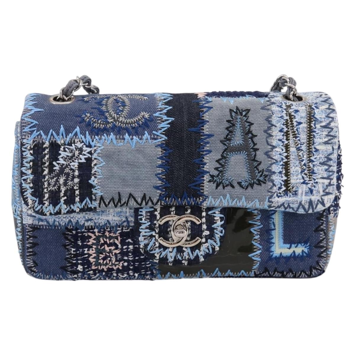 CHANEL Chain Shoulder Bag Denim Blue Silver CC Auth 210199SM