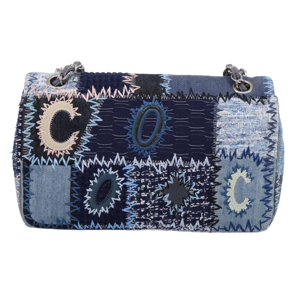 CHANEL Chain Shoulder Bag Denim Blue Silver CC Auth 210199SM