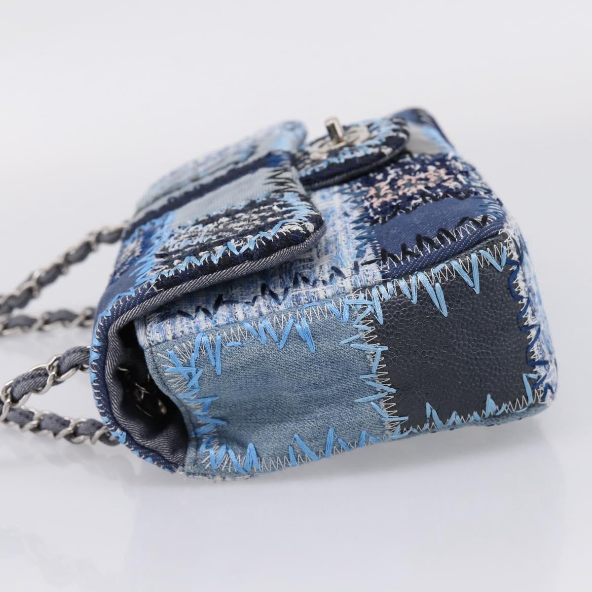 CHANEL Chain Shoulder Bag Denim Blue Silver CC Auth 210199SM