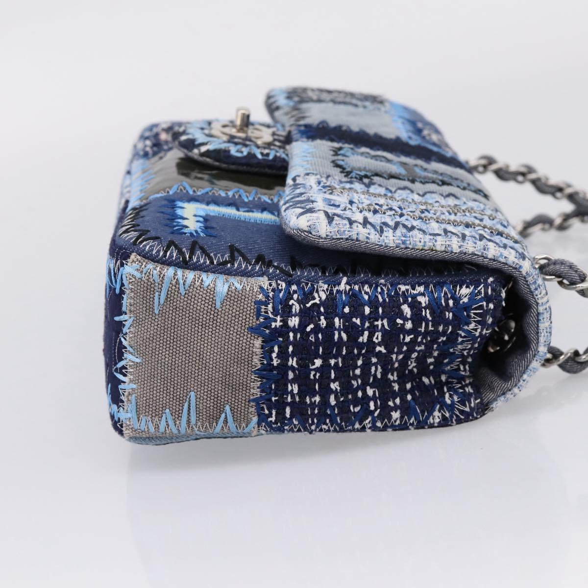 CHANEL Chain Shoulder Bag Denim Blue Silver CC Auth 210199SM