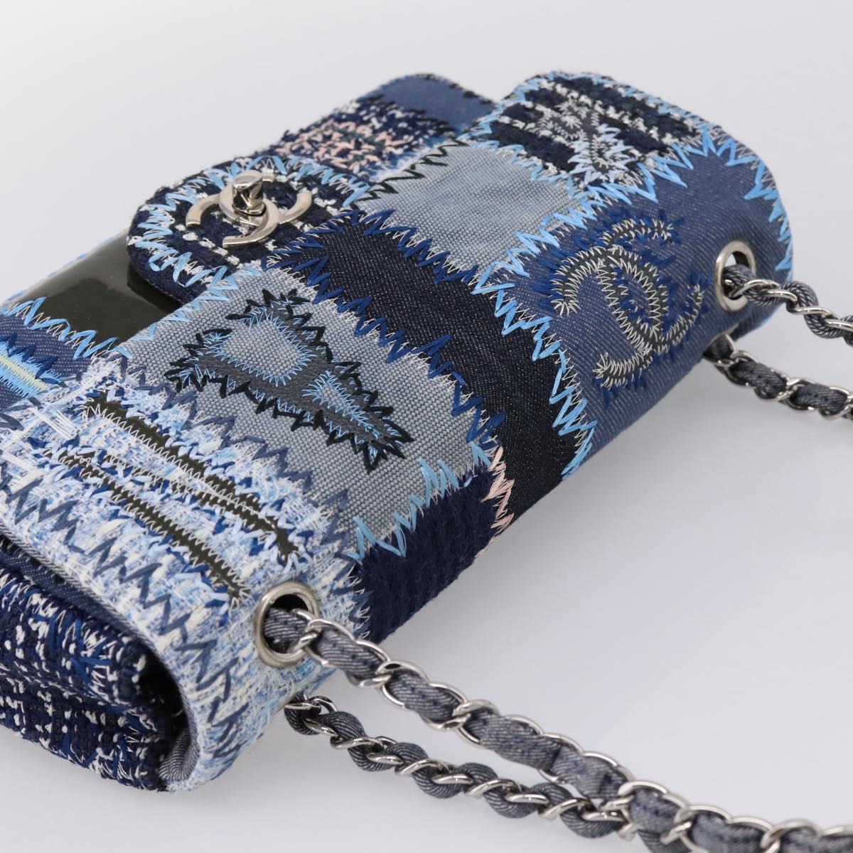 CHANEL Chain Shoulder Bag Denim Blue Silver CC Auth 210199SM