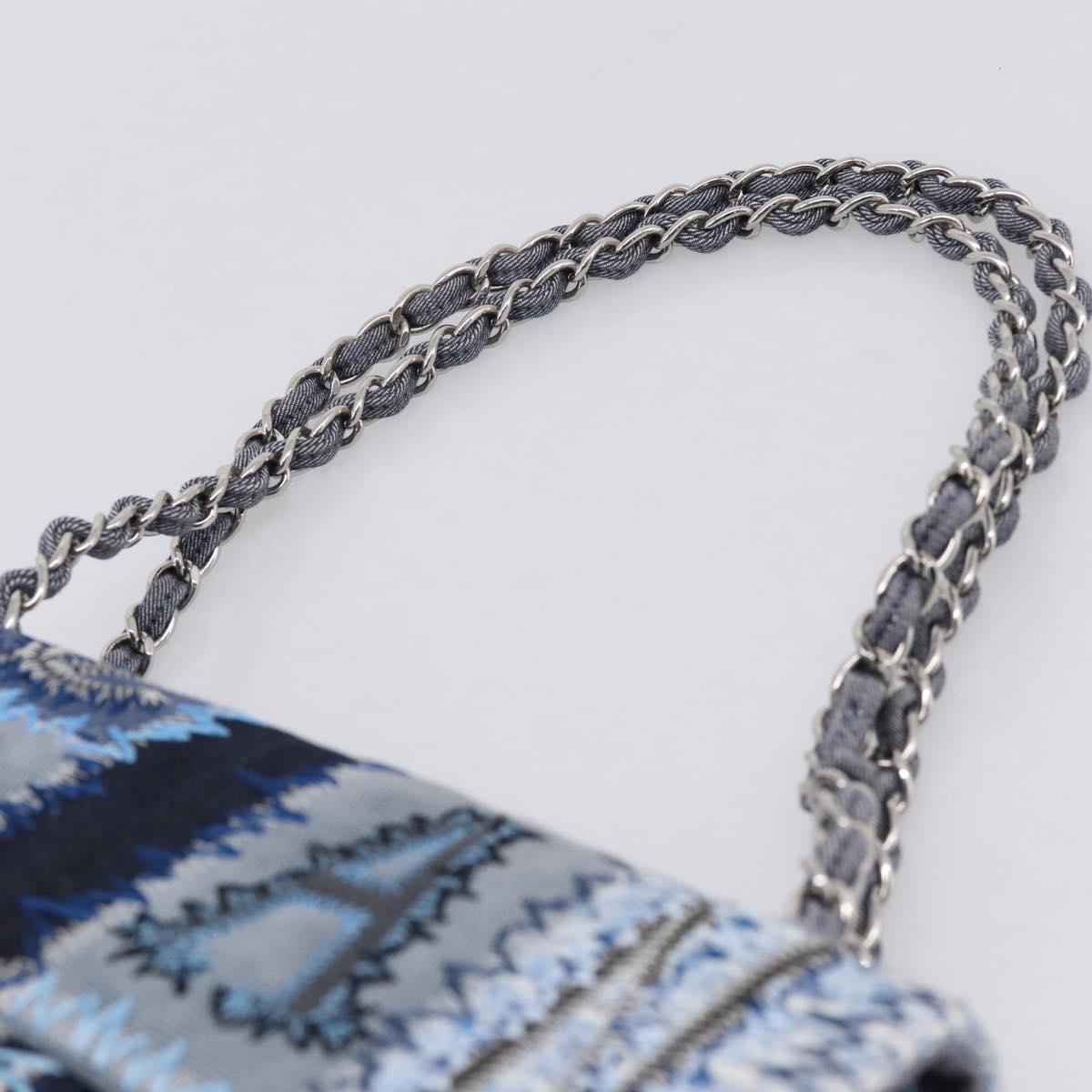 CHANEL Chain Shoulder Bag Denim Blue Silver CC Auth 210199SM