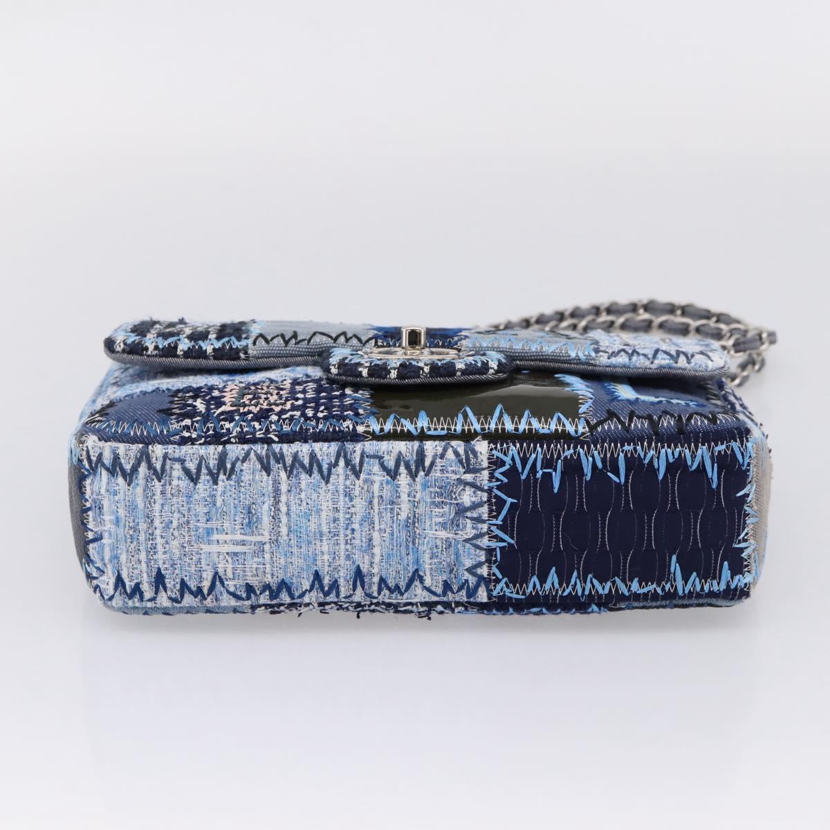 CHANEL Chain Shoulder Bag Denim Blue Silver CC Auth 210199SM